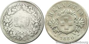 R4946 Switzerland 20 Rappen Helvetia 1850 BB Strasbourg Silver -> Make offer
