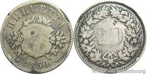 R4949 Switzerland 20 Rappen Helvetia 1850 BB Strasbourg Silver -> Make offer