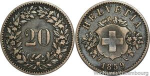 R4950 Switzerland 20 Rappen Helvetia 1859 B Berne Silver -> Make offer