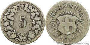 R4972 Rare Switzerland 5 Rappen Helvetia 1850 AB Strasbourg -> Make offer