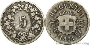 R4976 Rare Switzerland 5 Rappen Helvetia 1851 BB Strasbourg -> Make offer