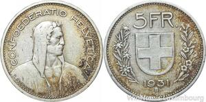 R4986 Switzerland 5 Francs Helvetia 1931 B Berne Argent Silver -> Make offer