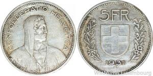 R4988 Switzerland 5 Francs Helvetia 1931 B Berne Argent Silver -> Make offer