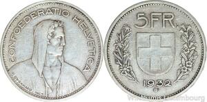 R4994 Switzerland 5 Francs Helvetia 1932 B Berne Argent Silver -> Make offer