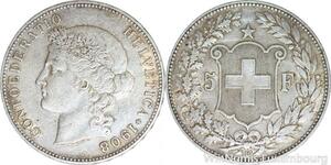 R5005 Rare Switzerland 5 Francs Helvetia 1908 B Berne Argent Silver ->Make offer