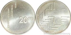 R5010 Switzerland 20 Francs Confederation Helvetica 1291 1991 Silver AU ->Offer