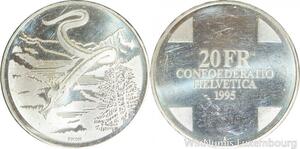 R5014 Switzerland 20 Francs Serpent Blanc Grimm 1995 Silver Proof