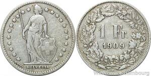 R5016 Switzerland 1 Franc Helvetia 1909 B Berne Argent Silver -> Make offer