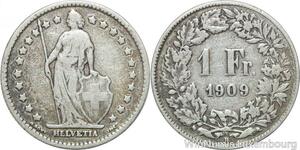 R5018 Switzerland 1 Franc Helvetia 1909 B Berne Argent Silver -> Make offer