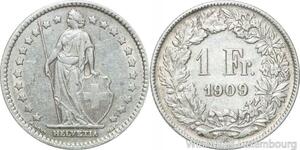 R5019 Switzerland 1 Franc Helvetia 1909 B Berne Argent Silver -> Make offer