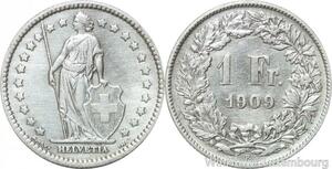R5020 Switzerland 1 Franc Helvetia 1909 B Berne Argent Silver -> Make offer