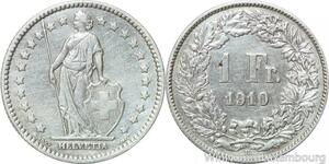 R5022 Switzerland 1 Franc Helvetia 1910 B Berne Argent Silver -> Make offer 