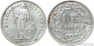 R5023 Switzerland 1 Franc Helvetia 1910 B Berne Argent Silver -> Make offer