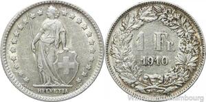 R5024 Switzerland 1 Franc Helvetia 1910 B Berne Argent Silver -> Make offer