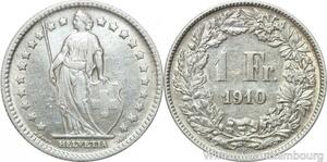 R5025 Switzerland 1 Franc Helvetia 1910 B Berne Argent Silver -> Make offer