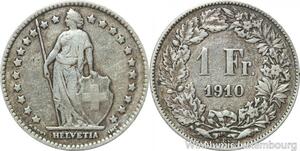 R5027 Switzerland 1 Franc Helvetia 1910 B Berne Argent Silver -> Make offer