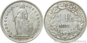 R5030 Switzerland 1 Franc Helvetia 1911 B Berne Argent Silver -> Make offer