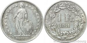 R5031 Switzerland 1 Franc Helvetia 1911 B Berne Argent Silver -> Make offer