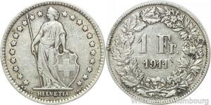 R5032 Switzerland 1 Franc Helvetia 1911 B Berne Argent Silver -> Make offer