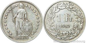 R5034 Switzerland 1 Franc Helvetia 1912 B Berne Argent Silver -> Make offer