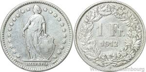 R5038 Switzerland 1 Franc Helvetia 1912 B Berne Argent Silver -> Make offer