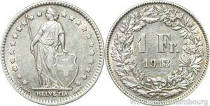 R5040 Switzerland 1 Franc Helvetia 1913 B Berne Argent Silver -> Make offer