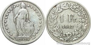 R5042 Switzerland 1 Franc Helvetia 1913 B Berne Argent Silver -> Make offer