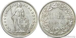 R5044 Switzerland 1 Franc Helvetia 1914 B Berne Argent Silver -> Make offer