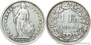 R5045 Switzerland 1 Franc Helvetia 1914 B Berne Argent Silver -> Make offer