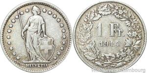 R5046 Switzerland 1 Franc Helvetia 1914 B Berne Argent Silver -> Make offer