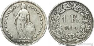 R5048 Switzerland 1 Franc Helvetia 1914 B Berne Argent Silver -> Make offer