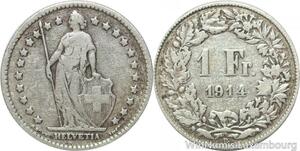 R5049 Switzerland 1 Franc Helvetia 1914 B Berne Argent Silver -> Make offer