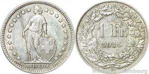 R5050 Switzerland 1 Franc Helvetia 1916 B Berne Argent Silver -> Make offer