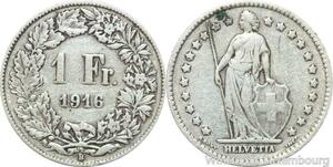 R5051 Switzerland 1 Franc Helvetia 1916 B Berne Argent Silver -> Make offer