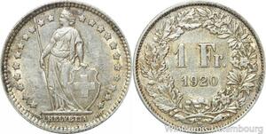R5052 Switzerland 1 Franc Helvetia 1920 B Berne Argent Silver -> Make offer