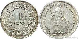 R5053 Switzerland 1 Franc Helvetia 1928 B Berne Argent Silver -> Make offer