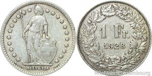 R5054 Switzerland 1 Franc Helvetia 1928 B Berne Argent Silver -> Make offer