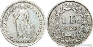 R5055 Switzerland 1 Franc Helvetia 1928 B Berne Argent Silver -> Make offer