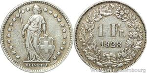 R5056 Switzerland 1 Franc Helvetia 1928 B Berne Argent Silver -> Make offer