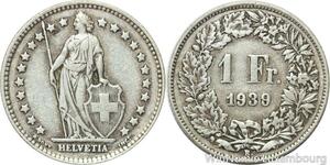 R5060 Switzerland 1 Franc Helvetia 1939 B Berne Argent Silver -> Make offer