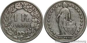 R5069 Switzerland 1 Franc Helvetia 1908 B Berne Silver -> Make offer