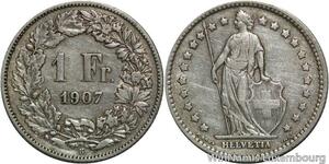 R5070 Switzerland 1 Franc Helvetia 1907 B Berne Silver -> Make offer