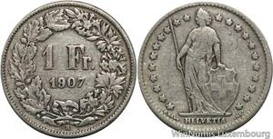 R5071 Switzerland 1 Franc Helvetia 1907 B Berne Silver -> Make offer
