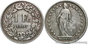 R5077 Switzerland 1 Franc Helvetia 1907 B Berne Silver -> Make offer
