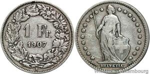 R5078 Switzerland 1 Franc Helvetia 1907 B Berne Silver -> Make offer