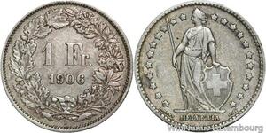 R5079 Switzerland 1 Franc Helvetia 1906 B Berne Silver -> Make offer