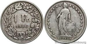 R5082 Switzerland 1 Franc Helvetia 1906 B Berne Silver -> Make offer