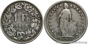 R5083 Switzerland 1 Franc Helvetia 1906 B Berne Silver -> Make offer