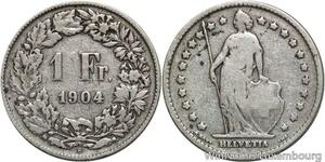 R5085 Switzerland 1 Franc Helvetia 1904 B Berne Silver -> Make offer