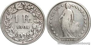 R5087 Switzerland 1 Franc Helvetia 1904 B Berne Silver -> Make offer